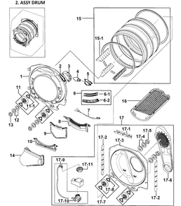 Drum Assy Diagram and Parts List for DV338AEW XAA-0000 Samsung Dryer