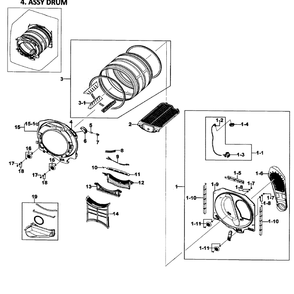 Drum Assembly Diagram and Parts List for DV511AGR XAA-0003 Samsung Dryer