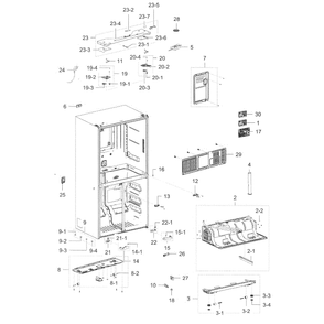 Cabinet Diagram and Parts List for RF22K9581SG AA-0001 Samsung Refrigerator