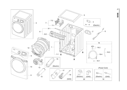 Main Assembly Diagram and Parts List for DV42H5200EW A3-01 Samsung Dryer