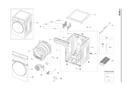 Main Assembly Diagram and Parts List for DVG45A6400W A3-00 Samsung Dryer