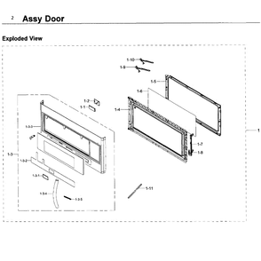 Door Diagram and Parts List for ME21K6000AS AA-0000 Samsung Microwave