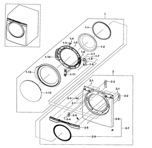 Front/door Assy Diagram and Parts List for DV395ETPAWR A1-0000 Samsung Dryer