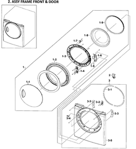 Front/door Assy Diagram and Parts List for DV218AEB XAA-0000 Samsung Dryer