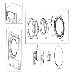 Front Assembly Diagram and Parts List for WF206ANS XAA-0000 Samsung Washer