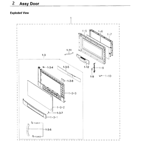 Door Diagram and Parts List for SMH9207ST XAA-0001 Samsung Microwave