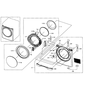Front / Door Assembly Diagram and Parts List for DV455GVGSWR AA-02 Samsung Dryer