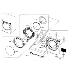 Front Assy Diagram and Parts List for DV457EVGSGR AA-0002 Samsung Dryer