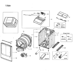 Main Assembly Diagram and Parts List for DVE52M8650V A3-0000 Samsung Dryer