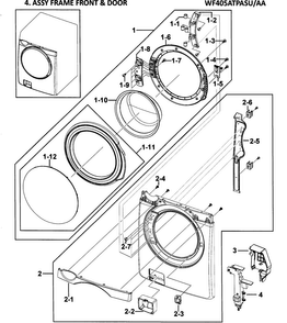 Front/door Diagram and Parts List for WF405ATPASU AA-0000 Samsung Washer