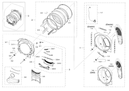 Drum Diagram and Parts List for DV42H5200EW A3-0000 Samsung Dryer