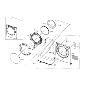 Front And Door Diagram and Parts List for DV511AGR XAA-0003 Samsung Dryer
