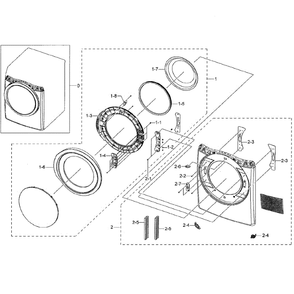 Frame Front And Door Diagram and Parts List for DV42H5000EW A3-01 Samsung Dryer
