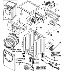 Main Assy Diagram and Parts List for DV316LGW XAA-0000 Samsung Dryer