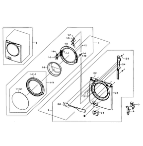 Front/door Assy Diagram and Parts List for WF393BTPARA A1-0000 Samsung Washer