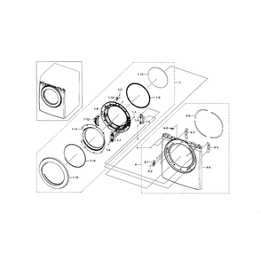 Front And Door Diagram and Parts List for DV36J4000EW A3-0000 Samsung Dryer