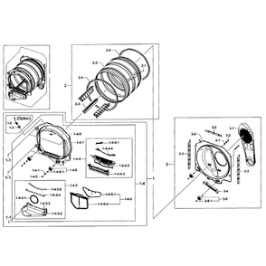 Drum Assembly Diagram and Parts List for DV422GWHDWR AA-0000 Samsung Dryer