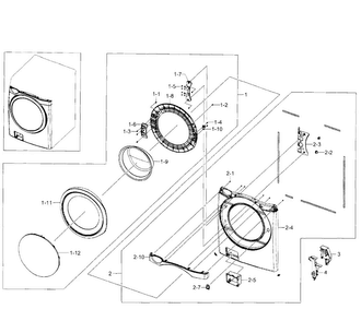 Front Section Diagram and Parts List for WF520ABW XAA-0001 Samsung Washer