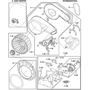 Motor Assembly Diagram and Parts List for DV448AGP XAA-0002 Samsung Dryer