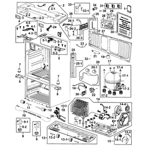 Cabinet Diagram and Parts List for RF268ACRS XAA-0001 Samsung Refrigerator
