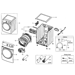 Main Assembly Diagram and Parts List for DV455GVGSWR AA-0002 Samsung Dryer