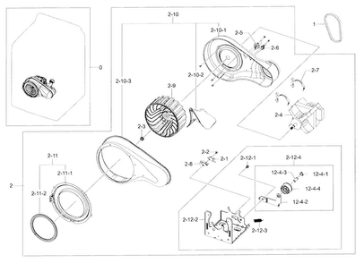 Motor Duct Diagram and Parts List for DV52J8700EW A2-0000 Samsung Dryer