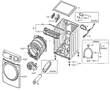 Cabinet Parts Diagram and Parts List for DV520AEW XAA Samsung Dryer