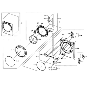Frame Front & Door Diagram and Parts List for WF455ARGSGR AA-0000 Samsung Washer
