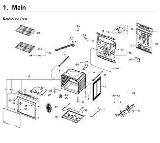 Main Asy Diagram and Parts List for NE59J3420SW AA-0002 Samsung Range