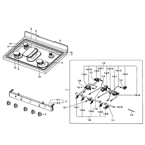 Cooktop Diagram and Parts List for NX58F5500SS AA-00 Samsung Range