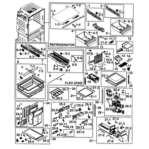 Refrigerator Diagram and Parts List for RF25HMEDBBC AA-0002 Samsung Refrigerator