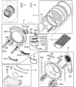 Drum Assy Diagram and Parts List for DV219AEB XAA-0000 Samsung Dryer