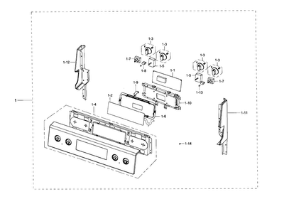 Control Panel Diagram and Parts List for NE59J3421SS AA-0002 Samsung Range