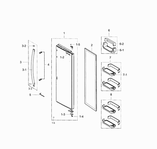 Refrigerator Door Diagram and Parts List for RS25H5111BC AA-0001 Samsung Refrigerator