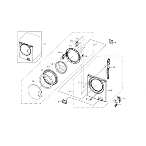 Frame Front And Door Diagram and Parts List for WF218ANW XAA-01 Samsung Washer