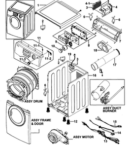 Main Assy Diagram and Parts List for DV317AGW XAA-0000 Samsung Dryer
