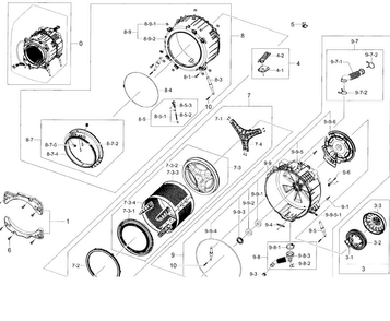 Tub-drum Diagram and Parts List for WF45H6300AG A2-0001 Samsung Washer