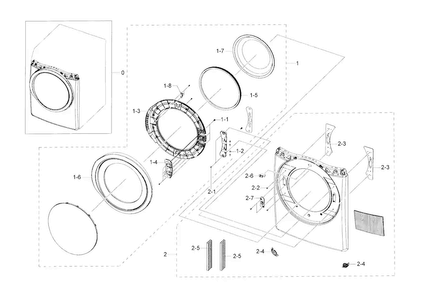 Frame & Front Door Diagram and Parts List for DV42H5600GP A3-0000 Samsung Dryer