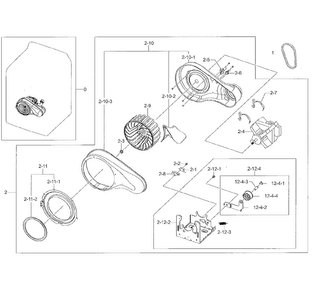 Motor Duct Diagram and Parts List for DV50K8600GW A3-0001 Samsung Dryer