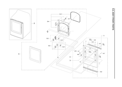 Front Parts Assembly Diagram and Parts List for DVG45T3200W A3-00 Samsung Dryer