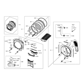 Drum Assembly Diagram and Parts List for DV457EVGSGR AA-0000 Samsung Dryer