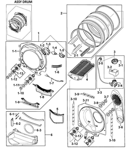Drum Assy Diagram and Parts List for DV350AER XAA-0000 Samsung Dryer