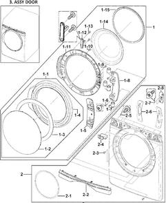 Front Assy Diagram and Parts List for DV409AEW XAA-0000 Samsung Dryer