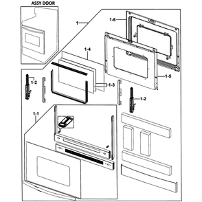 Door Assembly Diagram and Parts List for FTQ353IWUW XAA-00 Samsung Range