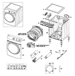 Main Assy Diagram and Parts List for DV520AGP XAA-0004 Samsung Dryer
