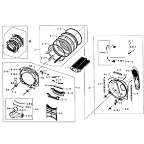 Drum Assembly Diagram and Parts List for DV457GVGSWR AA-02 Samsung Dryer