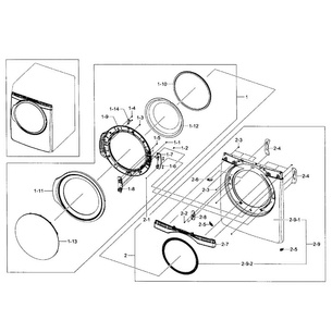Front Assy Diagram and Parts List for DV431AEW XAA-001 Samsung Dryer