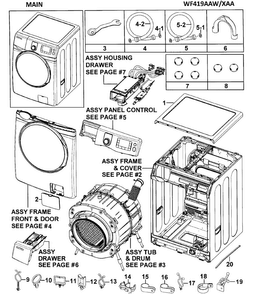 Main Assy Diagram and Parts List for WF419AAW XAA-0000 Samsung Washer