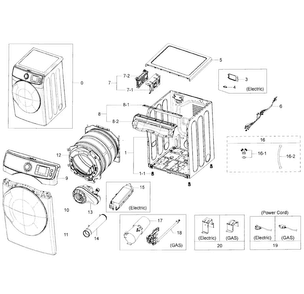 Main Asy Diagram and Parts List for DV50K7500EV A3-0000 Samsung Dryer