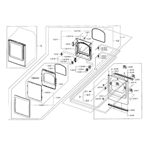 Front And Door Diagram and Parts List for DV48H7400EP A2-0000 Samsung Dryer